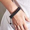 Natural Obsidian Bullet Pendant Necklace and Round Braided Bead Bracelet AJEW-SZ00002-29-4