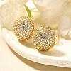 Half Round Brass Micro Pave Clear Cubic Zirconia Stud Earrings EJEW-C126-05G-2