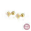 Elegant Sterling Silver Star Screw Earrings with Diamond Inlay OI0203-1-1