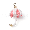 Handmade Umbrella Nylon Wired Glass Seed Beaded Pendants with Glass Pearl Round Bead and Brass Beads PALLOY-MZ00504-01-1