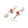 Round with Flower Pattern Porcelain Ceramic Dangle Earrings EJEW-JE06347-02-4