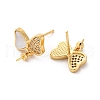 Brass Micro Pave Cubic Zirconia Shell Stud Earrings Findings KK-D363-07G-2