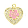 Rack Plating Heart with Flower Brass Micro Pave Clear Cubic Zirconia KK-Z053-23G-02-1