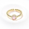Round Brass Micro Pave Cubic Zirconia Cuff Bangles & Rings Sets for Women SJEW-R002-01G-06-2