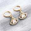 Fan with Heart Brass Micro Pave Clear Cubic Zirconia Hoop Earrings KK-D363-13G-4