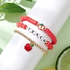 3Pcs 3 Styles Teachers' Day Polymer Clay Beads Stretch Bracelet & Alloy Enamel Apple Charm Bracelet Set for Women BJEW-TA00607-3