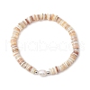 Natural Cultured Freshwater Pearl & Shell & Brass Spacer Beads Stretch Bracelets for Women BJEW-JB11874-01-2