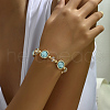 Fashionable Alloy & Crackle Glass Floral Friendship Beaded Stretch Bracelet for Traveling Women DW8073-1