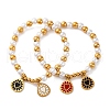 201 Stainless Steel Round Beaded Stretch Bracelets BJEW-C090-03G-G-4