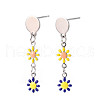 Flower Enamel Long Dangle Stud Earrings EJEW-N049-02B-2