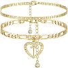 2Pcs Heart 201 Stainless Steel with Rhinestone Anklets FS-WG32213-20-1