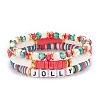 3Pcs 3 Style Polymer Clay Heishi Surfer Stretch Bracelets Set with Word Jolly Acrylic Beads BJEW-TA00129-1