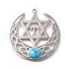 304 Stainless Steel Pave Synthetic Turquoise Star of David and Chai Symbol Pendants STAS-S178-08P-1