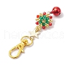 Christmas Wreath Glass Seed Pendant Decorations with Bell HJEW-MZ00077-02-4