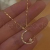 Brass Micro Pave Clear Cubic Zirconia Crescent Moon Star Pendant Necklaces for Women FS-WG2D574-01-2