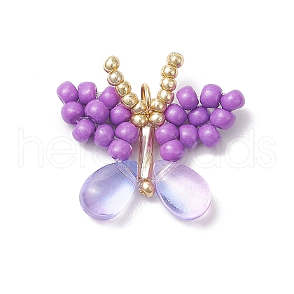 Handmade Glass Seed Beaded Butterfly Pendants PALLOY-MZ00685-02-1