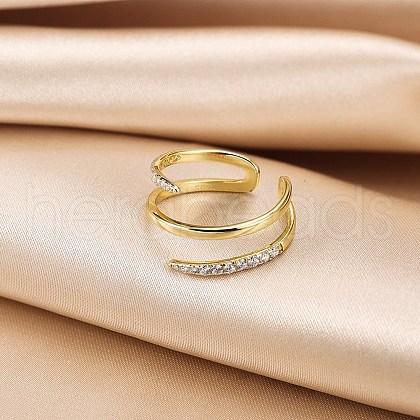 925 Sterling Silver Micro Pave Cubic Zirconia Adjustable Cuff Rings for Women RJEW-C133-01G-1