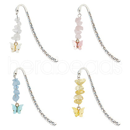 4Pcs 4 Style Butterfly Resin Charm Bookmarks with Natural Gemstone & Lampwork Beads AJEW-GO00001-1