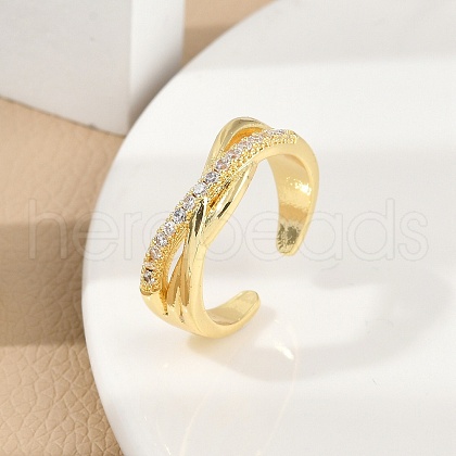 Rack Plating Brass Micro Pave Cubic Zirconia Cuff Rings RJEW-M028-60G-1