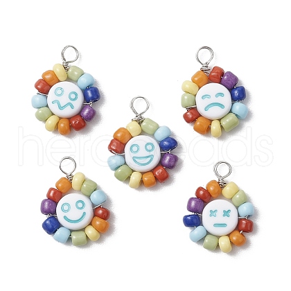 Acrylic & Glass & Copper Pendants PALLOY-JF03892-04-1