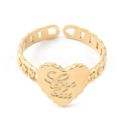 304 Stainless Steel Heart with Love You Open Cuff Rings for Valentine's Day RJEW-D002-15G-1