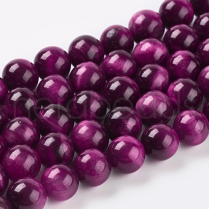 Natural Magenta Tiger Eye Beads Strands G-C076-8mm-1C-1