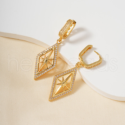 Elegant Geometric Star with Rhombus Brass Clear Cubic Zirconia Hoop Earrings GT0537-1-1