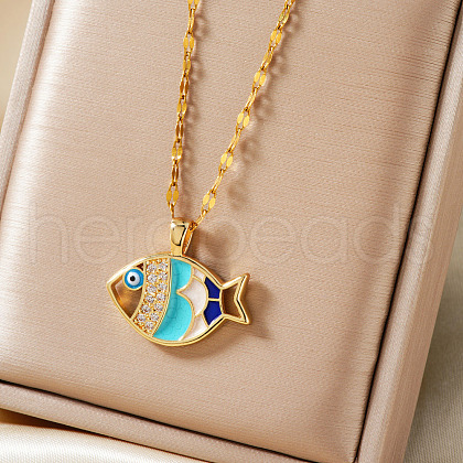 Fashionable Mini Brass Pave Cubic Zirconia Fish Pendant Necklaces for Daily Wear AM3554-1-1