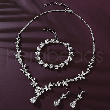 Alloy Rhinestone Pendant Necklaces & Stud Earring & Bracelets Sets for Women WG9B9CC-01-1