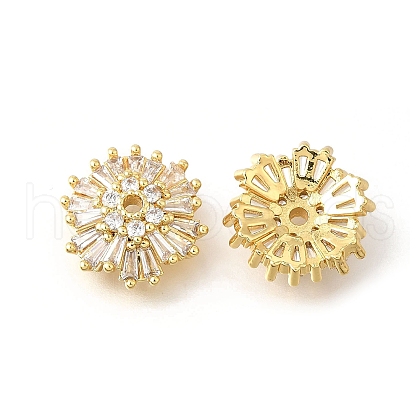 Flower Brass Clear Cubic Zirconia Bead Caps KK-V008-07G-1