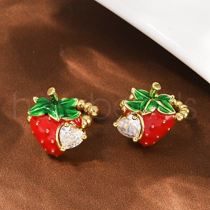 Strawberry Brass Micro Pave Clear Cubic Zirconia Cuff Earrings EJEW-F895-20G-1