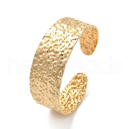 304 Stainless Steel Textured Flat Cuff Bangles BJEW-G694-04G-1