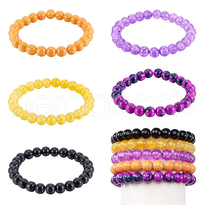 5 Colors Halloween Glass Beads Beaded Stretch Bracelet Sets BJEW-TAC0026-1