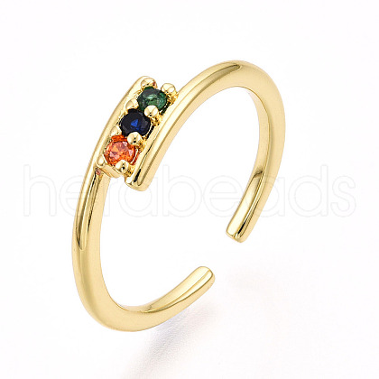 Brass Micro Pave Cubic Zirconia Cuff Rings for Women KK-T070-112-1