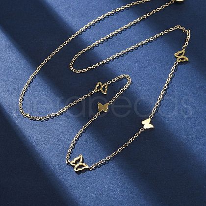 304 Stainless Steel Butterfly Link Chain Necklaces NJEW-R026-23G-1