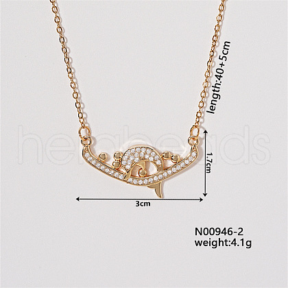 Chic Minimalist Dolphin Brass Micro Pave Cubic Zirconia Pendant Necklaces FG4743-2-1
