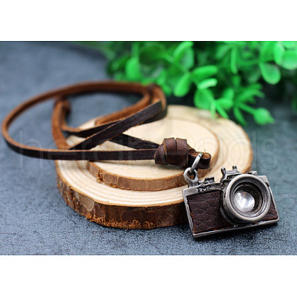 Mini Camera Alloy with Leather Cord Pendant Necklaces FS-WG28154-02-1
