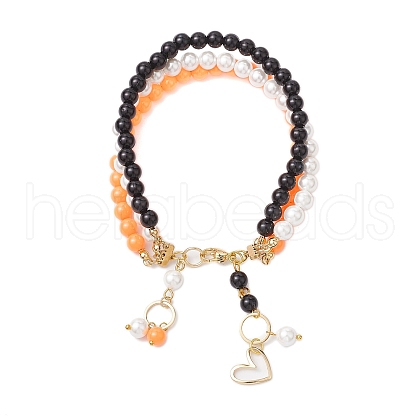 6mm Round Shell Pearl & ABS Plastic Imitation Pearl Tree-Color Multi-Strand Bracelets for Women BJEW-JB10493-1