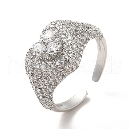 Cubic Zirconia Heart Open Cuff Ring RJEW-C041-04P-05-1