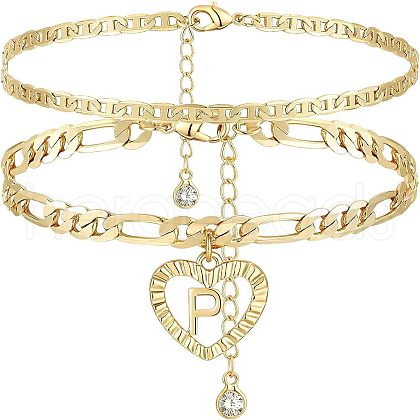 2Pcs Heart 201 Stainless Steel with Rhinestone Anklets FS-WG32213-16-1