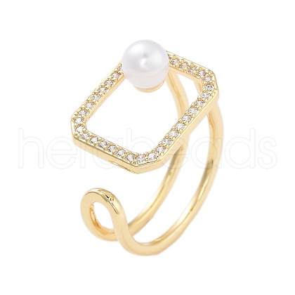 Rack Plating Rectangle Brass Micro Pave Cubic Zirconia Open Cuff Rings for Women RJEW-B064-01G-1