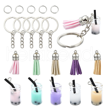 DIY Iron & Glass Bottle with Faux Suede Tassel Pendant Keychain Making Kits DIY-YW0009-99-1