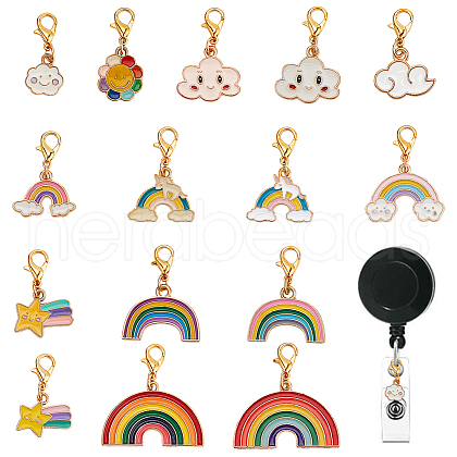 15Pcs Rainbow Alloy Enamel Badge Reel Pendant Decoration HJEW-DR00047-1