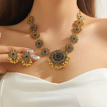 Flower Alloy Rhinestone Pendant Necklaces & Stud Earrings Sets FS-WG20CE0-02-1