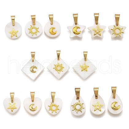 15Pcs 15 Styles Natural Freshwater Shell Geometric Charms PALLOY-JF03514-1