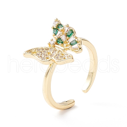 Green Cubic Zirconia Butterfly Cuff Ring KK-SZ0005-46-1