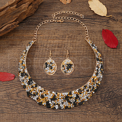 Oval Alloy Paillette Choker & Dangle Earring Sets FS-WG10B0F-07-1