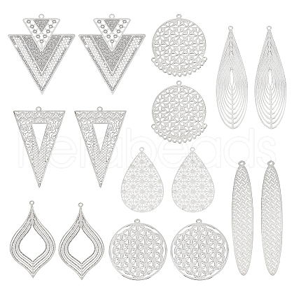 Unicraftale 32Pcs 8 Styles Brass Filigree Pendants KKC-UN0001-04-1