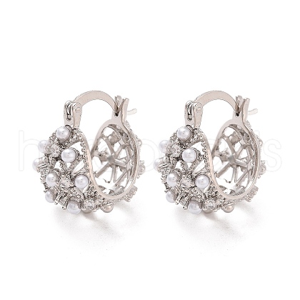 Rack Plating Brass ABS Imitation Pearl Hoop Earrings EJEW-M029-04P-1
