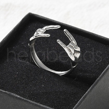 304 Stainless Steel Rock & Roll Hand Gesture Cuff Rings for Women Men RJEW-B118-02P-1